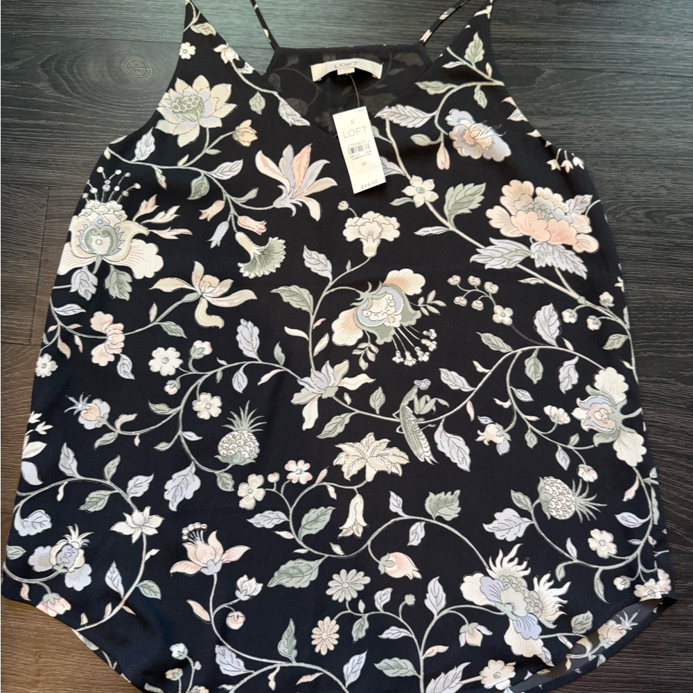 NWT Loft Womens Lined Camisole Top Size M Charcoal Gray, Floral - Picture 1 of 8